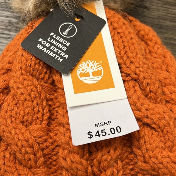 Rare Rust Timberland Auburn Woods Cable Knits Beanie with POM POM Orange Color - Picture 9 of 13